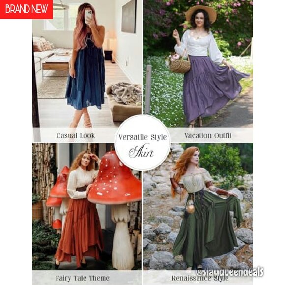 Renaissance Maxi Skirt with Pockets, A-Line Flowy Crepe Fabric, Plus Size - Picture 5 of 8